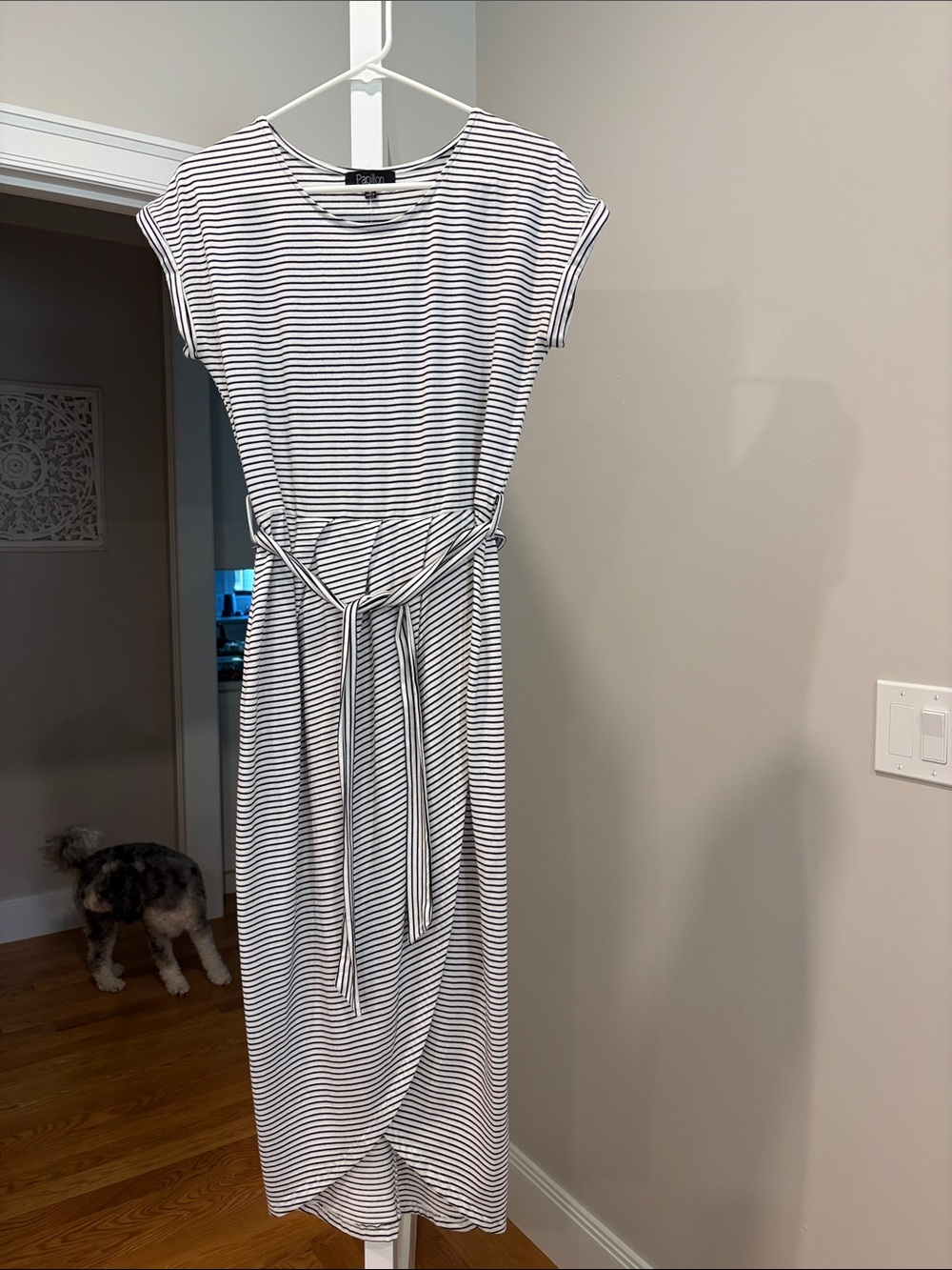 Papillon  Black and White Striped  Dress with Tie Waist